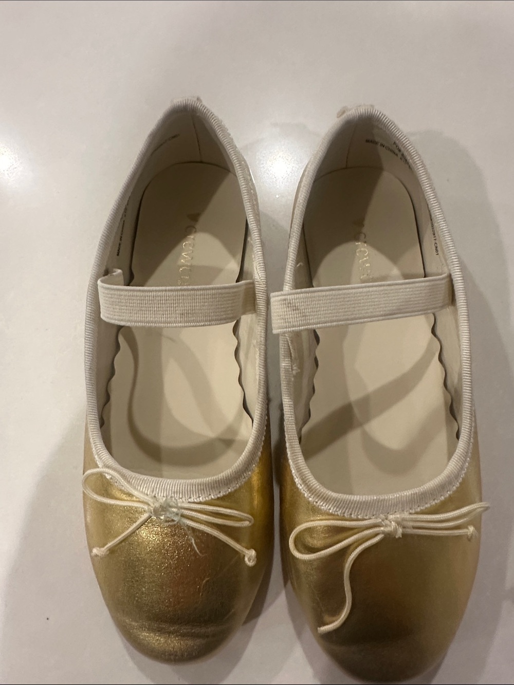 Crewcuts Gold Ballet Flats with Cream Trim and Elastic Strap